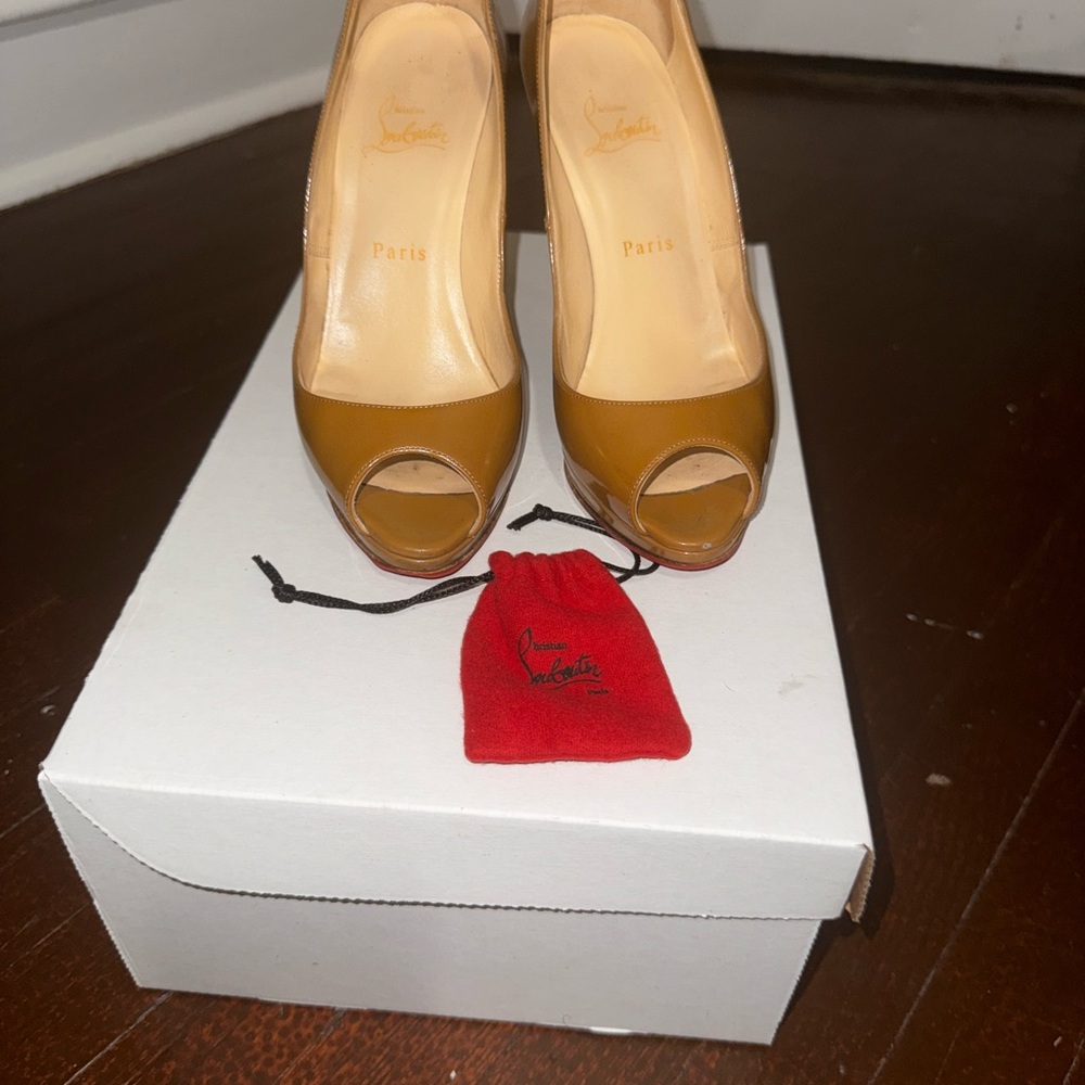 Christian Louboutin Brown Peep-Toe Heels w/ COA
